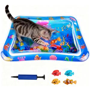 Cat Water Mat - Upgraded 1.5mm Thickened Cat Cooling Water Bed, Interactive Cat Toys Sensory Play Mat with Glowing Swimming Fish, Anti-Scratch Leak-Proof for Indoor/Outdoor Cats, Kittens & Small Dogs