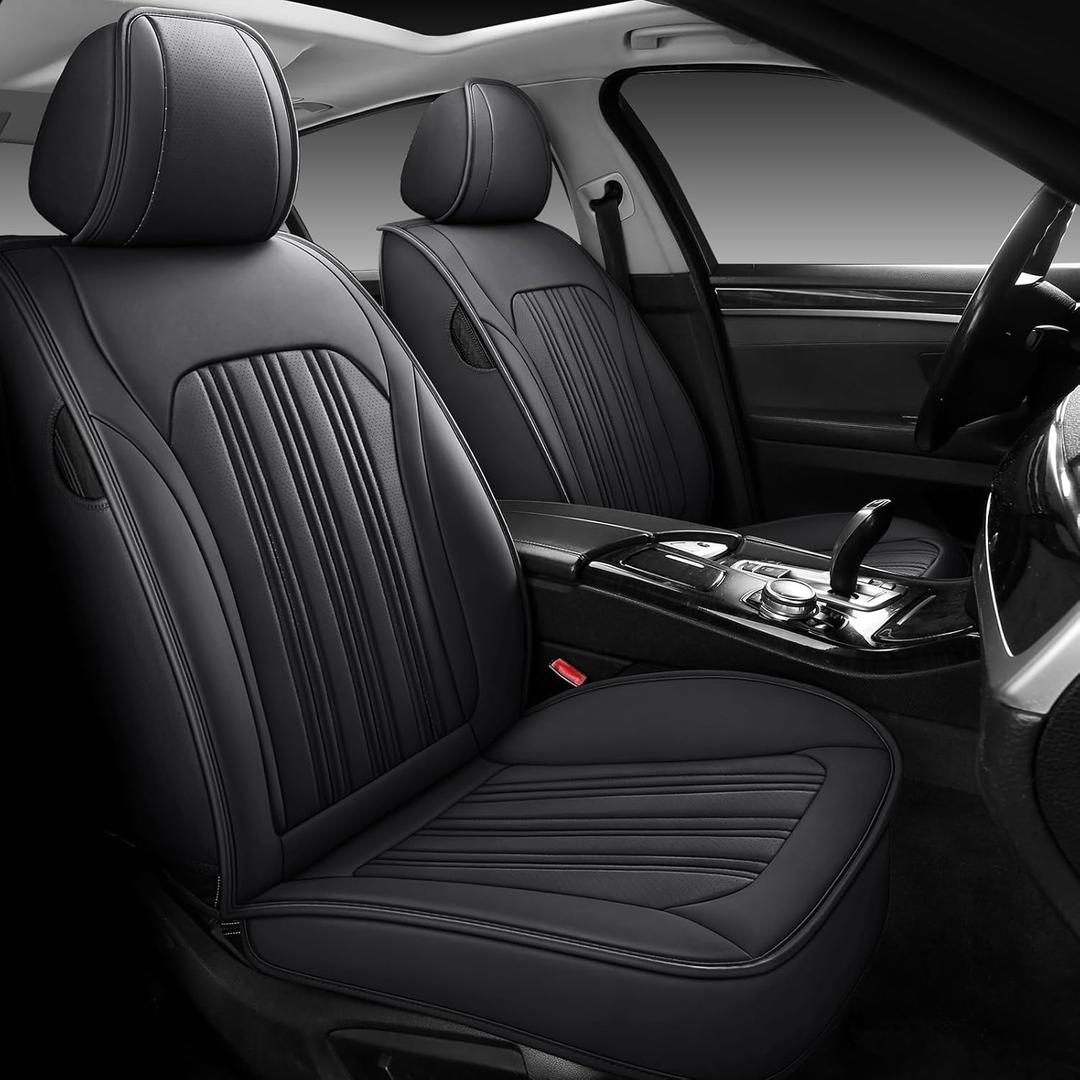 Car Seat Cover, Seat Covers for Cars, Luxury Faux Leather Waterproof Seat Covers, Car Seat Protector Accessories Universal Fit Most Vehicles Black Front Pair2