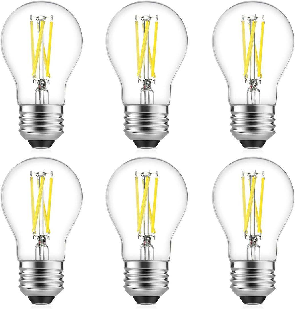 A15 LED Bulbs, Vintage Edison Bulbs, Dimmable, Clear Glass, E26 Medium Base, 6W (60W Equivalent), 5000K Daylight, 700LM, for Ceiling Fans, Wall Sconces, Appliances, Refrigerator Lights, 6 Pack