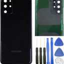 Ubrokeifixit Galaxy S20+ Rear Back Glass Cover Replacement for Samsung Galaxy S20+ G985 6.7",S20+ 5G G986,Pre-Cut Tape(NOT for S20 6.2",NOT for S20 Ultra 6.9") (Black+Camera Lens)