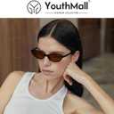 Retro Oval Sunglasses for Women Small Oval 90s Sunnies Trendy Narrow Cat Eye Vintage Shades 2 Pack