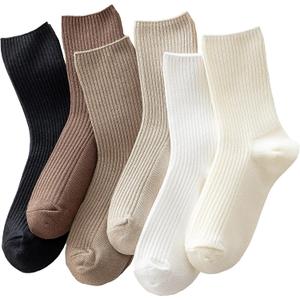 ACCFOD Womens Cute Crew Socks Casual Athletic Aesthetic Socks Neutral Cotton Socks for Women Granola Girls Clothes (9-11, Solid Color)