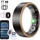 UniJethrou Smart Ring for Women Men, Health Fitness Tracker, IP68 Waterproof, Long Lasting Batteries Sleep Ring with Charging Case and Protector, Remote Photography, No App Fees (Black, 8#)