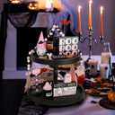 Pink Halloween Decorations 8PCS Tiered Tray Decor, Cute Girlie Tabletop Halloween Decor for Home Tray Shelf Fireplace Mantel Office Desk Table Centerpieces Farmhouse Rustic Spooky Wood Signs