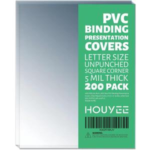 HOUYEE 200 Pack 5 Mil PVC Binding Presentation Covers, Clear Report Covers,8.5x11 Inches,Letter Size