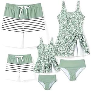 PATPAT Family Matching Swimwear Floral Pattern Tankini Swimsuits and Swim Trunks