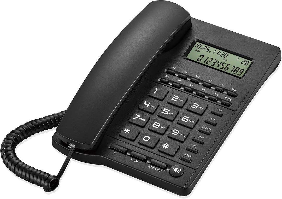 Home & Office Corded Phone with VIP Bypass Do Not Disturb, 3 Alarm Clocks, 16 Ringtones, 5-Level LCD Contrast, Blacklist & One-Touch Memory FSK/DTMF Compatible