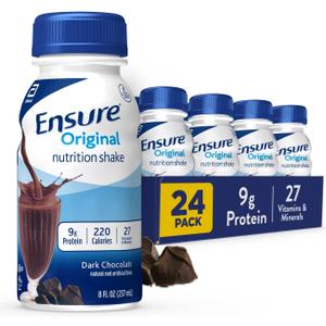 Ensure Original Dark Chocolate Nutrition Shake | Small Meal Replacement Shake | Ready To Drink | 9g Protein, 27 Vitamins and Minerals | 8 fl oz - 24 Pack (EXP 08/01/27)