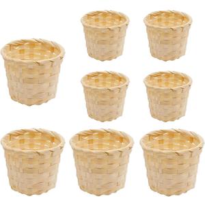 8 Pcs Mini Woven Basket Set for Home Organization, 4 Small 3.54 × 3.54 × 2.95in and 4 Mini 2.95 × 2.95 × 2.36in, Natural Bamboo Wood, Centerpiece Baskets, Party Favors, DIY Crafts