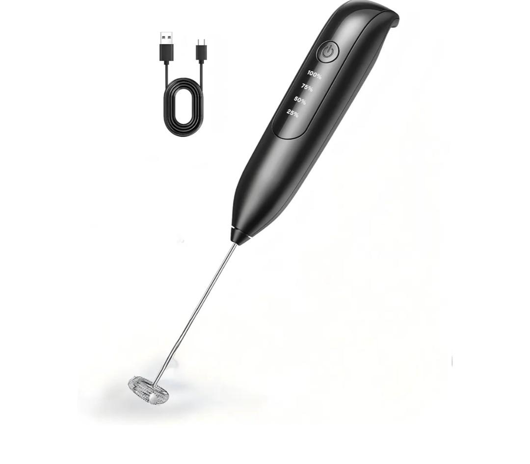 Electric Milk Frother Handheld: Rechargeable - LED Digital Display, Bare-Bones Version - Blackish Purple