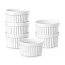 MALACASA Ramekins 4 oz Oven Safe, Porcelain Creme Brulee Ramekins Pudding Custard Cups Small Ceramic Souffle Dishes Ramakan Ramiken Ramicans Baking Bowls Set of 6, White, Series RAMEKINDISH