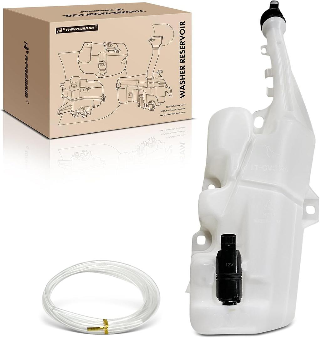 A-Premium Windshield Washer Reservoir Tank Assembly Compatible with Chevrolet Camaro 2010-2015 - with Washer Pump & Filler Neck & Cap & Hose & Bracket (Without Headlight Washer)