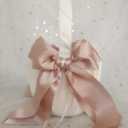 White Flower Girl Basket with Pink Double Ribbon Bow Dcor for Wedding Ceremony Vow Renewal Baby Shower Party Favor (Basket)