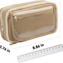 Pencil Case - Flip Cover Large Capacity Aesthetic Pencil Pouch with Sturdy Zipper, Mesh Stationery Organizer Pen Pouch with Compartments for College, office, Travel, for Women Men(Brown)