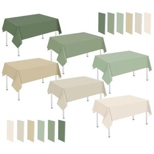 Whaline 24Pcs Nude Sage Green Plastic Tablecloth Milky White Brown Green Rectangle Table Cover Waterproof Table Cloth for Party Table Decoration Supplies, 54 x 108 Inch