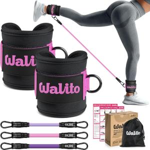 WALITO Ankle Resistance Bands with Cuffs, Exercise Bands for Legs and Butt, Booty Workout Equipment for Kickbacks and Hip Fitness Training (Black pink)