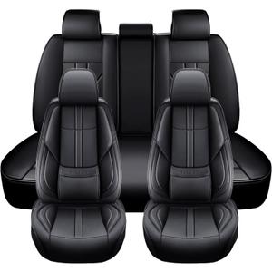 Foneso Universal Car Seat Covers 5 Seats, Nappa Leather Automotive Seat Covers Non-Slip Vehicle Accessories, Waterproof Seat Protector Fit for Sedan, Airbag Compatible,Back Support (Black, Full Set)