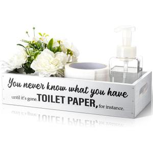 Bathroom Decor Box Toilet Tank Tray Paper Holder with Handle Basket Storage Organizer for Livingroom Bathroom Tank Topper Counter for Decor Birthday Christmas gifts