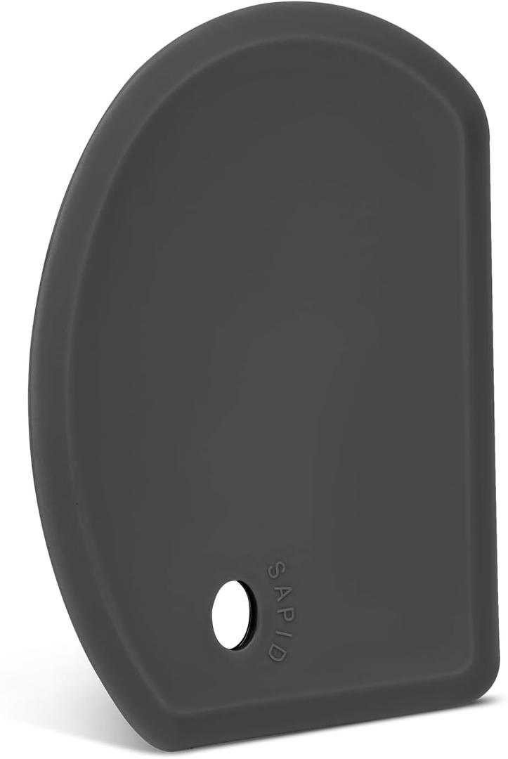 Silicone Dough Scraper with Stainless Steel Sheet, Curved Edge Flexible Bowl Scraper for Baking, Food Grade Silicone Bench Scraper for Sourdough Bread Proofing Basket, 5.98"4.3", Dark Gray, SAPID