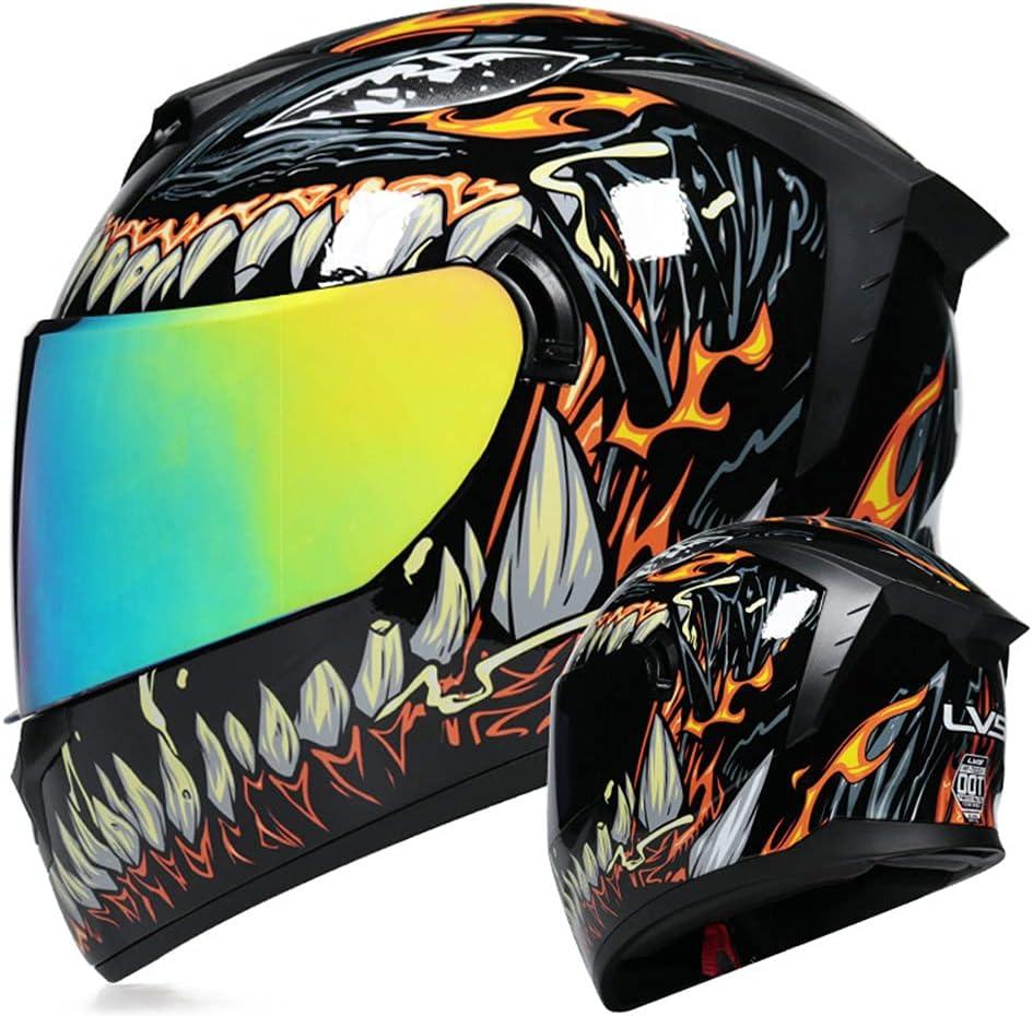 Full Face Motorcycle Helmet DOT Approved Motorbike Moped Street Bike Racing Crash Helmet, Men and Women (Black, Large)
