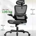 Marsail Ergonomic Mesh Office Chair High Back Home Office Desk Chair with Adaptive Lumbar Support, 2D Headrest, 3D Flip-Up Armrests, Height Adjustable and Rocking Tilt for Home Office and Gaming, 19.69 Inches X 20.47 Inches X 52.75 Inches