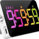 PERSUPER Kitchen Digital Timer, Count Down Up, Rechargeable, Vibration Mode Adjustable Volume and Brightness LED Display, Time Management Cook, Desk, Kids Adults Study Teaching, Kitchen Gadgets RGB
