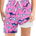 Haloumoning Boys Swim Trunks with Boxer Brief Liner Kids Gradient Quick Dry Swimming Shorts 5-14 Years (Pink)