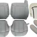 SecosAutoparts Driver & Passenger Bottom & Top Lean Back & Armrest & Driver Foam Cushion Gray#922 Leather Seat Cover Compatible with Chevy Silverado Tahoe Sierra Suburban Avalanche 1999 2000 2001 2002