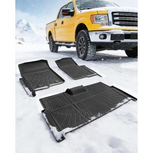 CreekT All Weather Floor Mats for Ford F150 2010-2014 SuperCrew/Crew Cab (Only for 1st Row Bucket Seat), Heavy Duty Waterproof Car Truck Rubber Floor Mats Fit for Ford F-150 XL, XLT Accessories