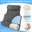 Gyrucio 3-in-1 Lumbar Support Pillow with Headrest for Recliner, Memory Foam Back Cushion Set with Adjustable Side Bolster for Targeted Lower Back Pain Relief, Plush Sherpa Fleece Cover, Grey