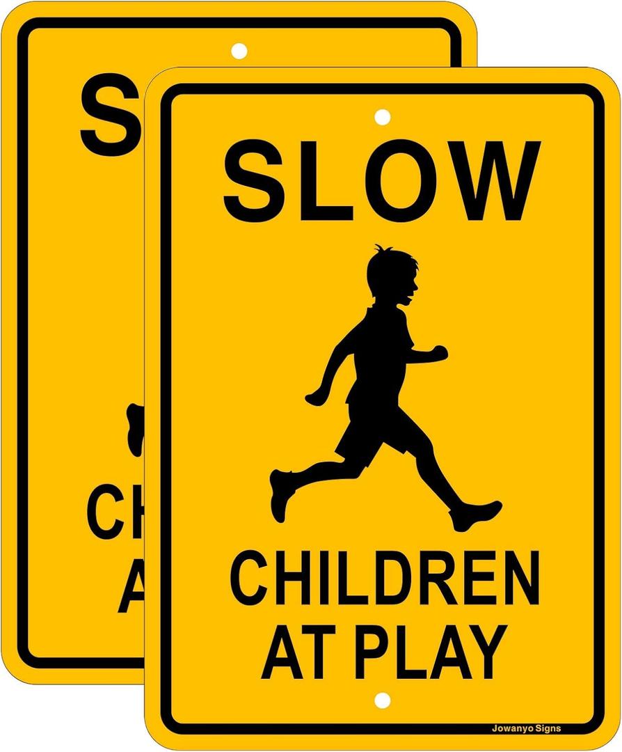 Slow Down Children at Play Sign,17 x 12 inches,Reflective Aluminum,UV Protected,Weather Resistant,Waterproof,Durable Ink,Outdoor Use,Easy to Mount(2 Pack)