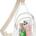 HULISEN Clear Sling Bag for Stadium Events, Clear Purse for Women, Stadium Approved Crossbody Handbag for Concerts Sports Fan (Brown and White 1)