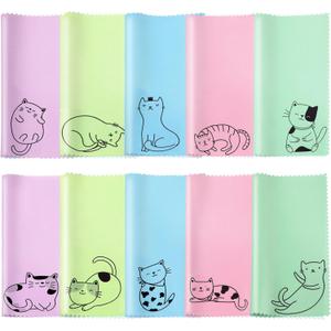Sinmoe 20 Pcs Microfiber Cleaning Cloth Cute Kitty Cat Design Microfiber Cloth Gift Soft Multicolor Glasses Cleaner for Eyeglasses Camera Lens Cell Phone Screens Glasses, 6 x 6 Inches