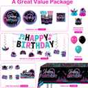 208pcs Karaoke Party Decorations Complete Tableware Set, for 25 Guests, Karaoke Birthday Party Decorations, Disposable Plates, Pre-strung Banner, Tablecloths for Music Birthday Decor