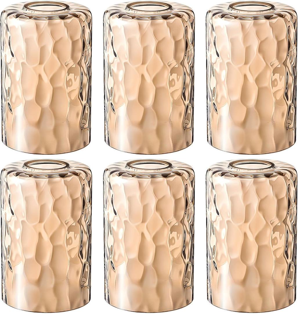 3 Pcs Amber Hammered Glass Shade Replacements for Pendant Light Fixtures Glass Lamp Shade Cover, 1-5/8 Inch Fitter, 4"w x 6"h, Replacement Lamp Globe for Chandelier Wall Light Sconce