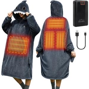 Wearable Heated Blanket Hoodie with 16000 mAh Battery,Cordless Heating Throw,Electric Shawl Robe with Sleeves,Gift for Family