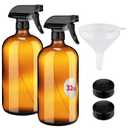 kitchentoolz Large 32oz Amber Glass Gardening Spray Bottles with Funnel - Refillable Trigger Sprayer Container for Plant Misting, Hair Salon, Indoor and Outdoor