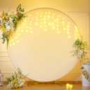 7.2 FT Ivory Round Backdrop Cover with Lights String for Circle Arch Stand Circle Backdrop Covers with LED Fairy Lights for Wedding Arch Baby Shower Birthday Party Photo Shoot Photography Background