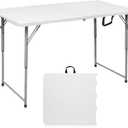 Folding Table 4 Foot Portable Heavy Duty Plastic Fold-in-Half Utility Table Small Indoor Outdoor Adjustable Height Folding with Carrying Handle, Camping and Party,White