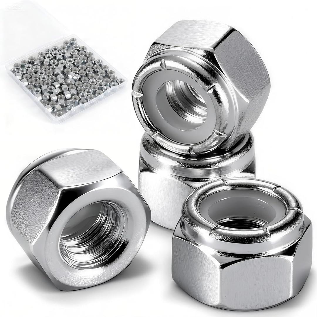 100 Pack 1/4"-20 Inch Lock Nuts, Premium Paterial Nylon Embedded Locking Nut, Hardware Nuts Suitable for Use in Industries, Furniture and Construction.