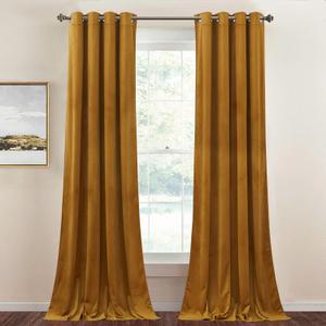 StangH Mustard Gold Velvet Curtains - Light Blocking Grommet Blackout Drapes for Living Room Bedroom Country Style Party Backdrop Decorations, W52 x L84 inches, 2 Panels