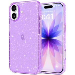 JJGoo Compatible with iPhone 17 Case Clear Glitter, Sparkle Soft TPU Transparent Shockproof Women Girls Slim Bling Sparkly Bumper Cover Phone Cases for iPhone 17, Purple