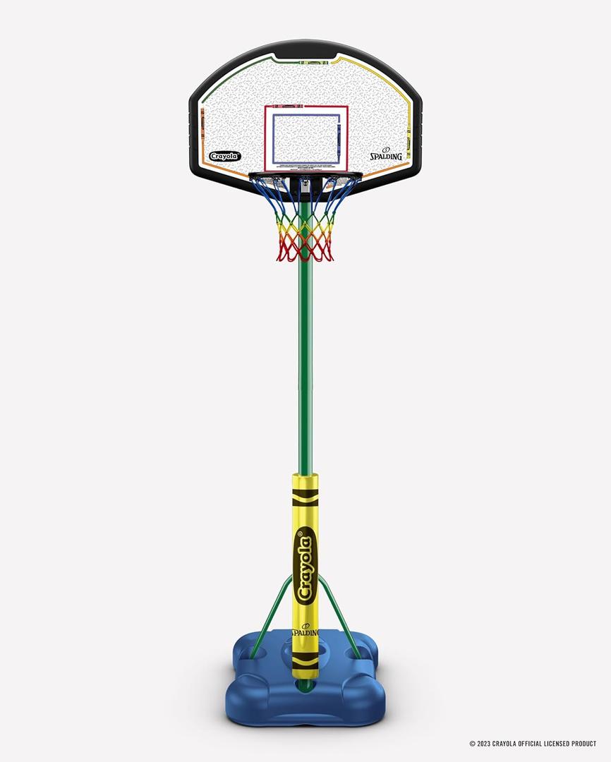 Spalding X Crayola 32" Molded Eco-Composite Telescoping Portable Basketball Hoop with Mini Court Marking Kit