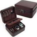 Travel Watch Case for Men, Watch Box with Ring Rolls & Accessory Compartments, PU Leather Portable Men's Jewelry Organizer, Fits up to 50mm Watches, Gift for Him (Large 2 Slot)