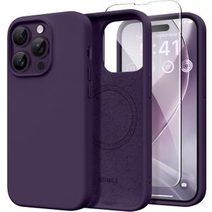 GONEZ Magnetic for iPhone 14 Pro Max Case, [Compatible with MagSafe] Anti-Scratch Microfiber Lining & Screen Protector, Shockproof Slim Phone Silicone Cover 6.7 inch, Deep Purple
