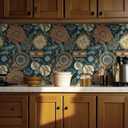 Yasinet Peel and Stick Wallpaper Boho Wallpaper Dark Blue Contact Paper Vintage Waterproof Removable Self-Adhesive Wall Paper for Bathroom/Bedroom/Shelves/Cabinet Vinyl 17.3  196.8  (Dack Blue and Clay Color)