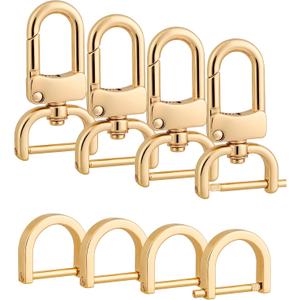 4pcs Detachable Snap Hook Swivel Clasp with 4pcs D-Rings Screw in Shackle for DIY Purse Strap Replacement (Gold,3/4 inch)