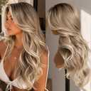 KOME Ash Blonde Highlight Synthetic Lace Front Wig,13x4 HD Lace Glueless Layered Bouncy Blowouts Blonde Wigs for Women Daily Use 26IN#TT4/T2713A