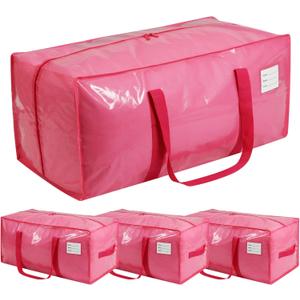 4 Pack Extra Heavy Duty Large Moving Bags with Comfortable Handle & Strong Zipper,Storage Totes for Space Saving Moving Storage College Supplies Alternative to Moving Box,Pink