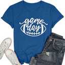 Game Day Football T Shirts Women Cute Football Graphic Tee Tops Funny Sunday Casual Short Sleeve Tee Shirts Azure Blue L